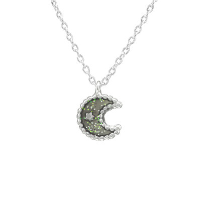 Children's Silver Moon Necklace with Epoxy