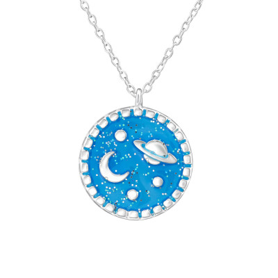 Children's Silver Planet Necklace with Epoxy