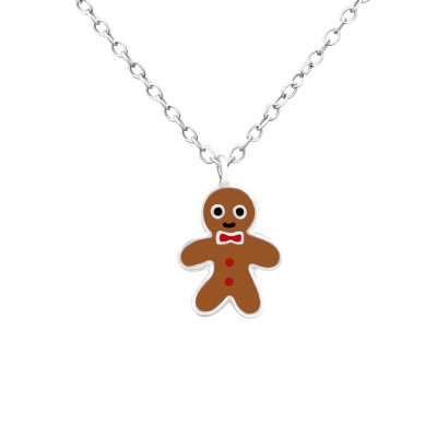 Children's Silver Gingerbread Necklace with Epoxy