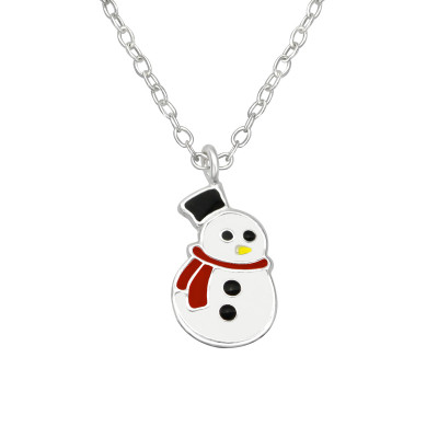 Children's Silver Snowman Necklace with Epoxy