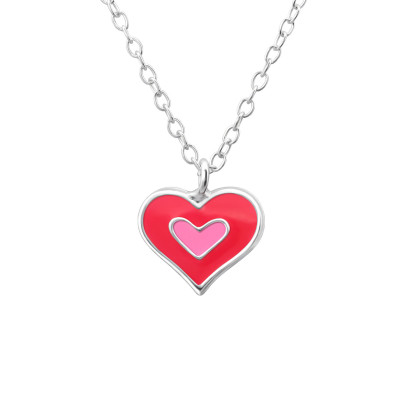 Children's Silver Heart Necklace with Epoxy