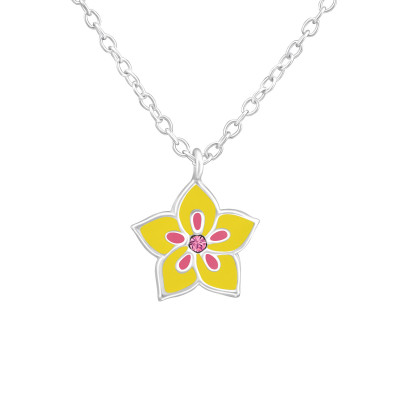 Children's Silver Flower Necklace with Crystal and Epoxy