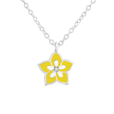 Children's Silver Flower Necklace with Crystal and Epoxy