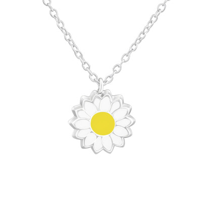 Children's Silver Flower Necklace with Epoxy