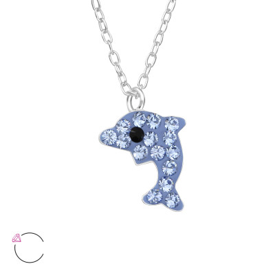 Children's Silver Dolphin Necklace with Genuine European Crystals