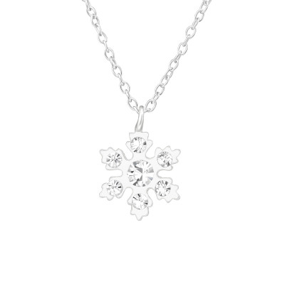 Children's Silver Snowflake Necklace with Crystal