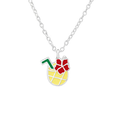 Children's Silver Pineapple Juice Necklace with Epoxy