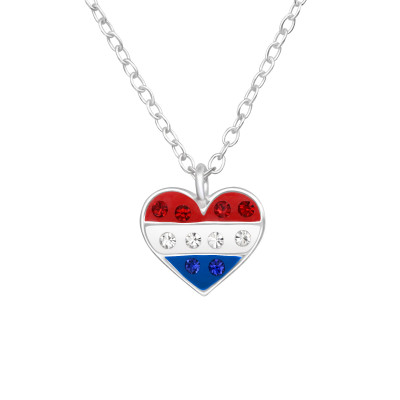 Children's Silver Heart Necklace with Crystal and Epoxy