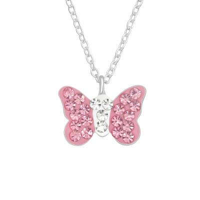 Children's Silver Butterfly Necklace with Crystals