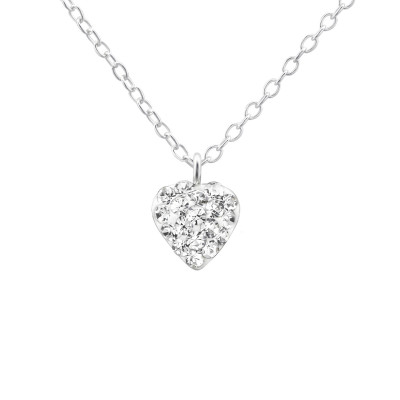 Children's Silver Heart Necklace with Crystal