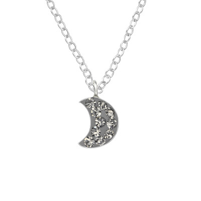 Children's Silver Moon Necklace with Crystal