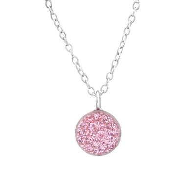 Glitter Round Children's Sterling Silver Necklace with Epoxy