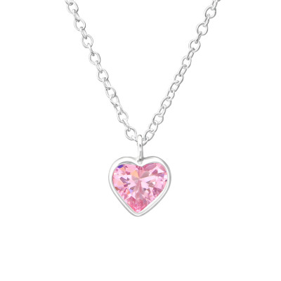 Children's Silver Heart Necklace with Cubic Zirconia