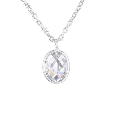 Children's Silver Oval Necklace with Cubic Zirconia