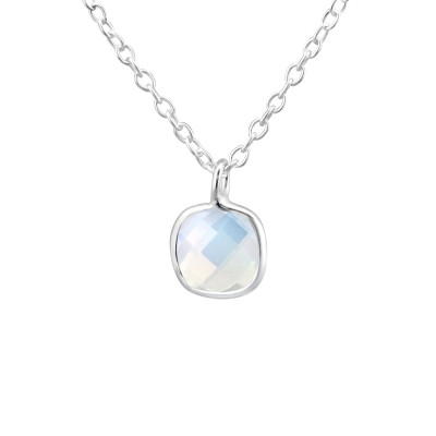 Children's Silver Square Necklace with Opal