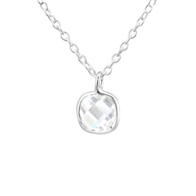 Children's Silver Square Necklace with Cubic Zirconia