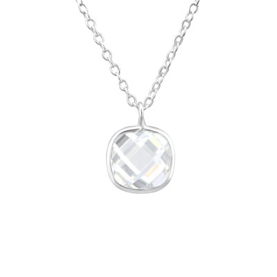 Square Children's Sterling Silver Necklace with Cubic Zirconia