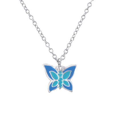 Butterfly Children's Sterling Silver Necklace with Epoxy