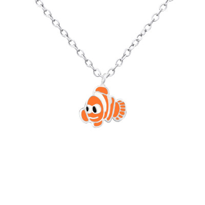 Children's Silver Clownfish Necklace with Epoxy