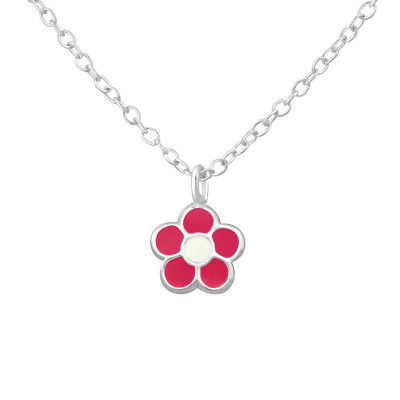 Flower Children's Sterling Silver Necklace with Epoxy