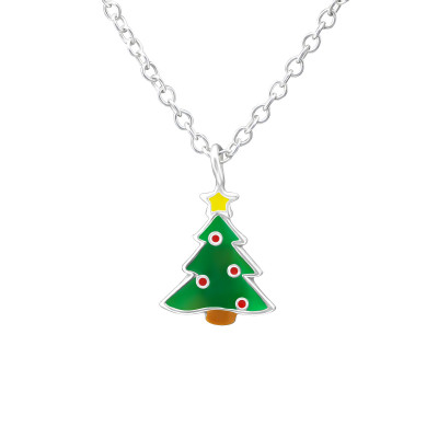 Children's Silver Christmas Tree Necklace with Epoxy