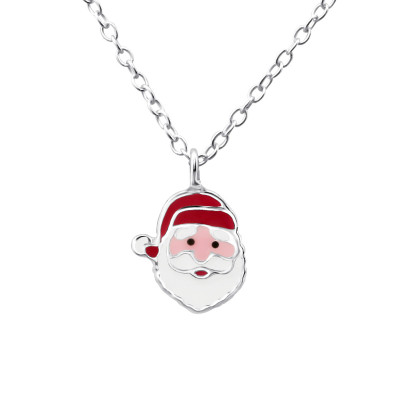 Children's Silver Santa Claus Necklace with Epoxy