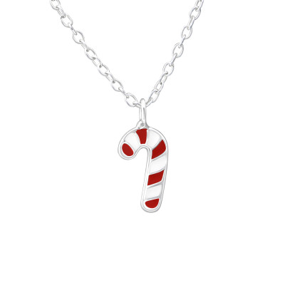 Children's Silver Candy Cane Necklace with Epoxy