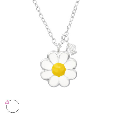 Children's Silver Flower Necklace with Epoxy and Genuine European Crystals