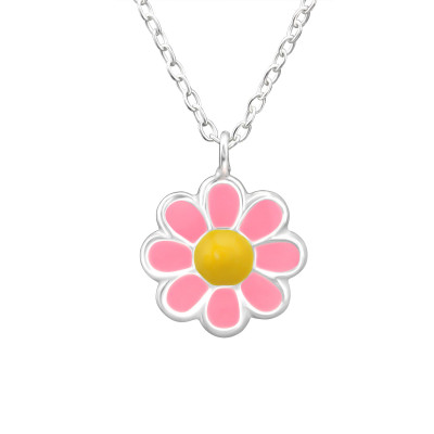 Children's Silver Flower Necklace with Epoxy