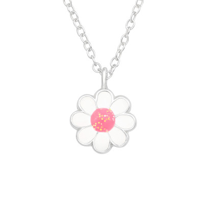 Children's Silver Flower Necklace with Epoxy