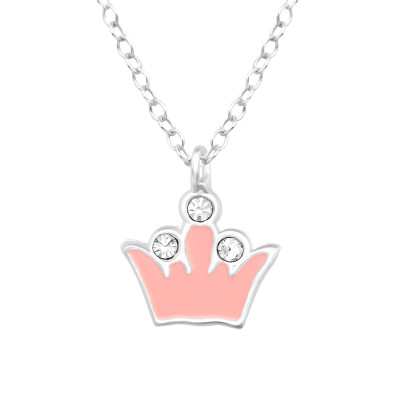 Children's Silver Crown Necklace with Crystal and Epoxy