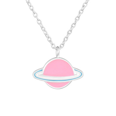 Children's Silver Saturn Necklace with Epoxy