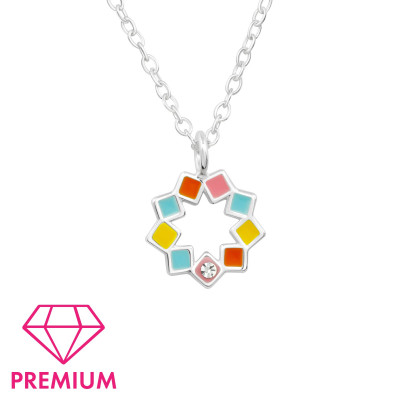 Children's Silver Geometric Necklace with Crystal and Epoxy