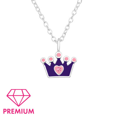 Children's Silver Crown Necklace with Crystal and Epoxy