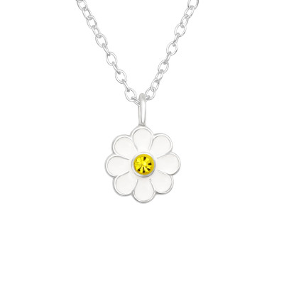Children's Silver Flower Necklace with Crystal and Epoxy