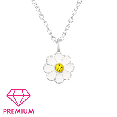 Children's Silver Flower Necklace with Crystal and Epoxy