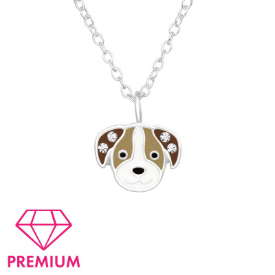 Children's Silver Dog Necklace with Crystal and Epoxy