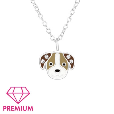 Children's Silver Dog Necklace with Crystal and Epoxy