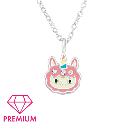 Children's Silver Llama Unicorn Necklace with Crystal and Epoxy