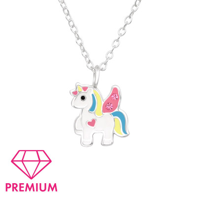Children's Silver Unicorn Necklace with Crystal and Epoxy