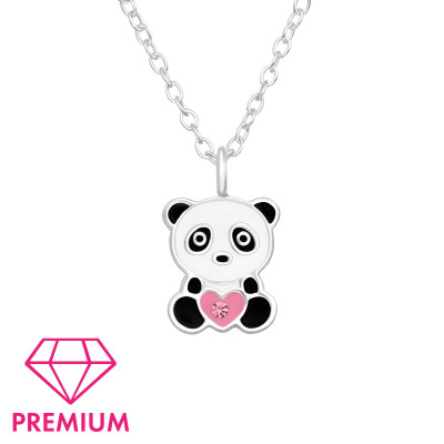 Children's Silver Panda Necklace with Crystal and Epoxy