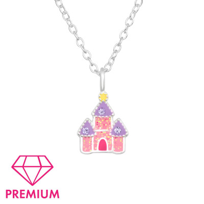 Children's Silver Castle Necklace with Crystal and Epoxy