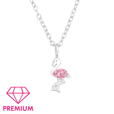 Children's Silver Flamingo Necklace with Crystal