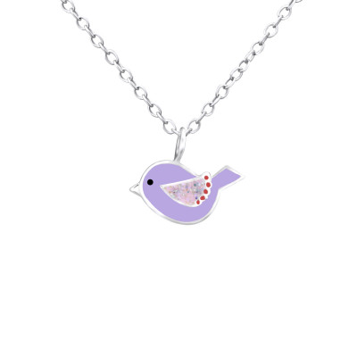 Children's Silver Bird Necklace with Epoxy