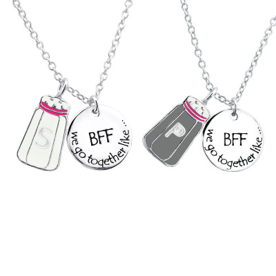 Children's Silver Salt and Pepper and Bff Round Necklace with Epoxy