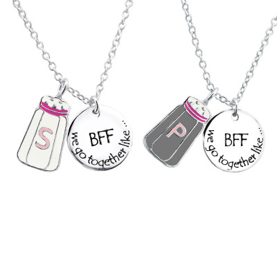 Children's Silver Salt and Pepper Best Friends Necklace Set Necklace with Epoxy