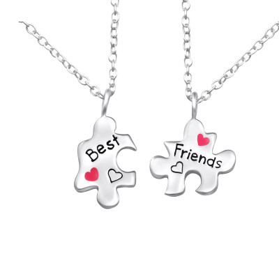 Children's Silver Bff Puzzle Best Friends Necklace with Epoxy