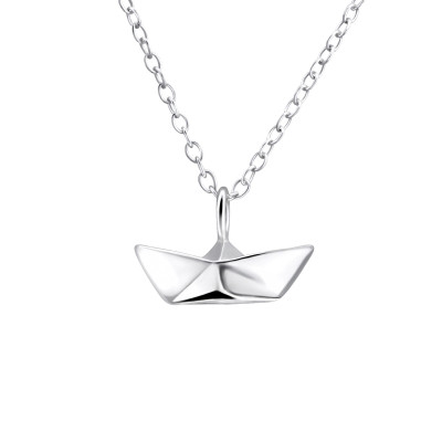 3D Origami Boat Children's Sterling Silver Necklace