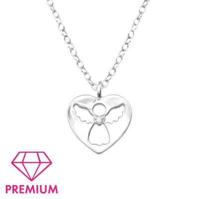 Children's Silver Angel Necklace with Cubic Zirconia