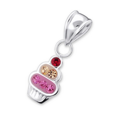 Cupcake Children's Sterling Silver Pendant with Crystal